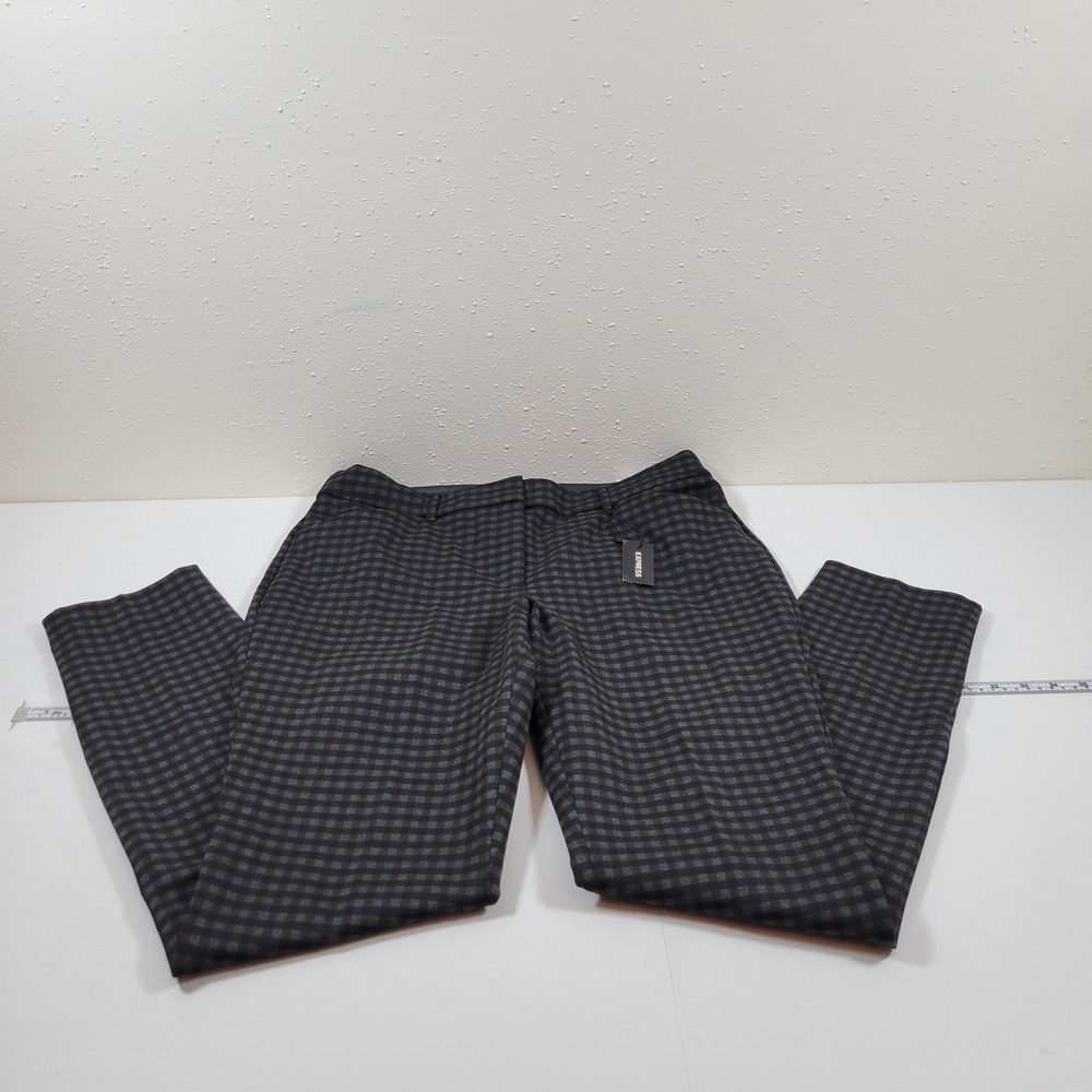 NWT Express Skinny Pant Women 12L Black Gingham Mid Rise Stretch+ Dress Trousers